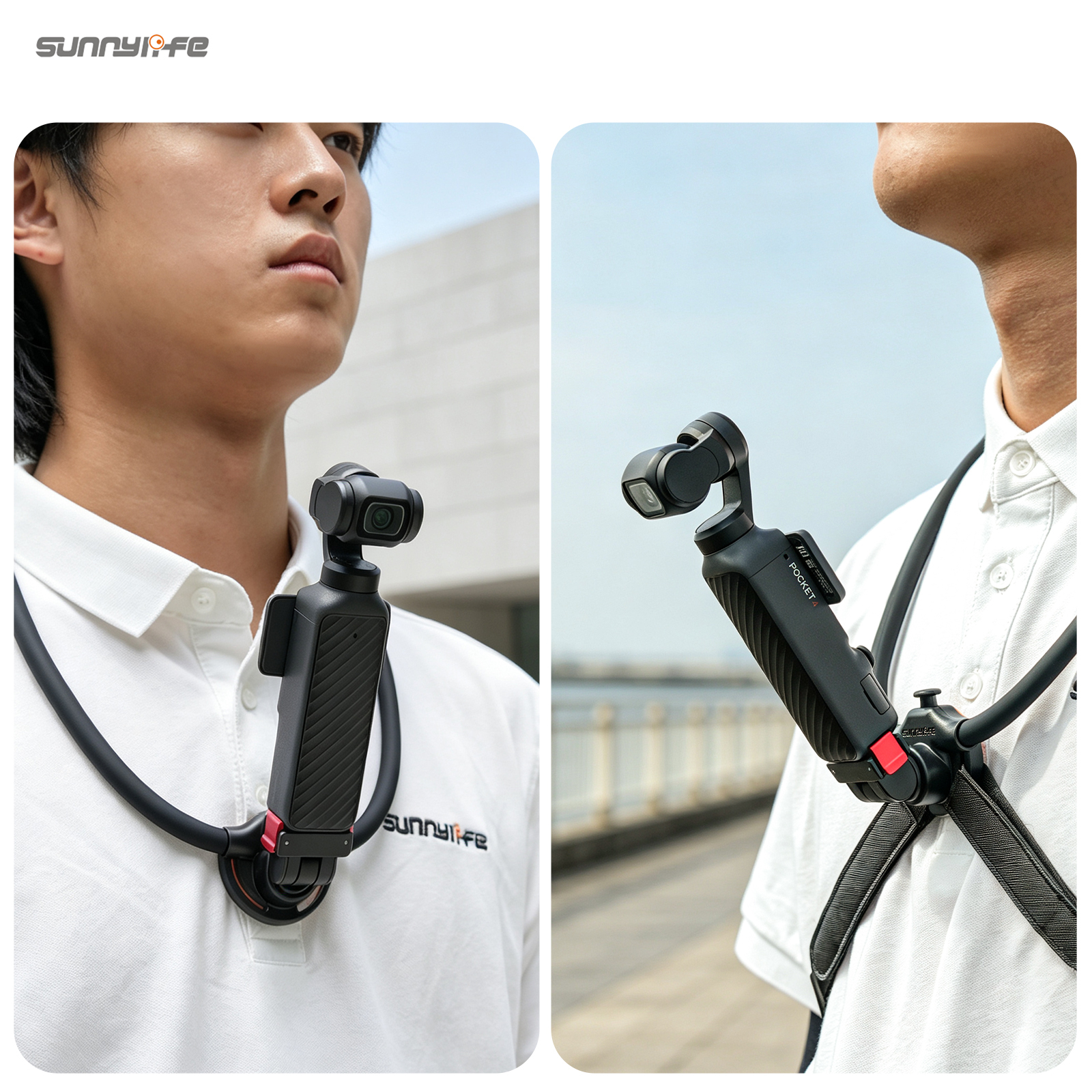 Sunnylife Magnetic POV Neck Mount Hand Free Video Vlog Neck Adjustable Selfie Holder with Body Strap for Osmo Pocket 4/3