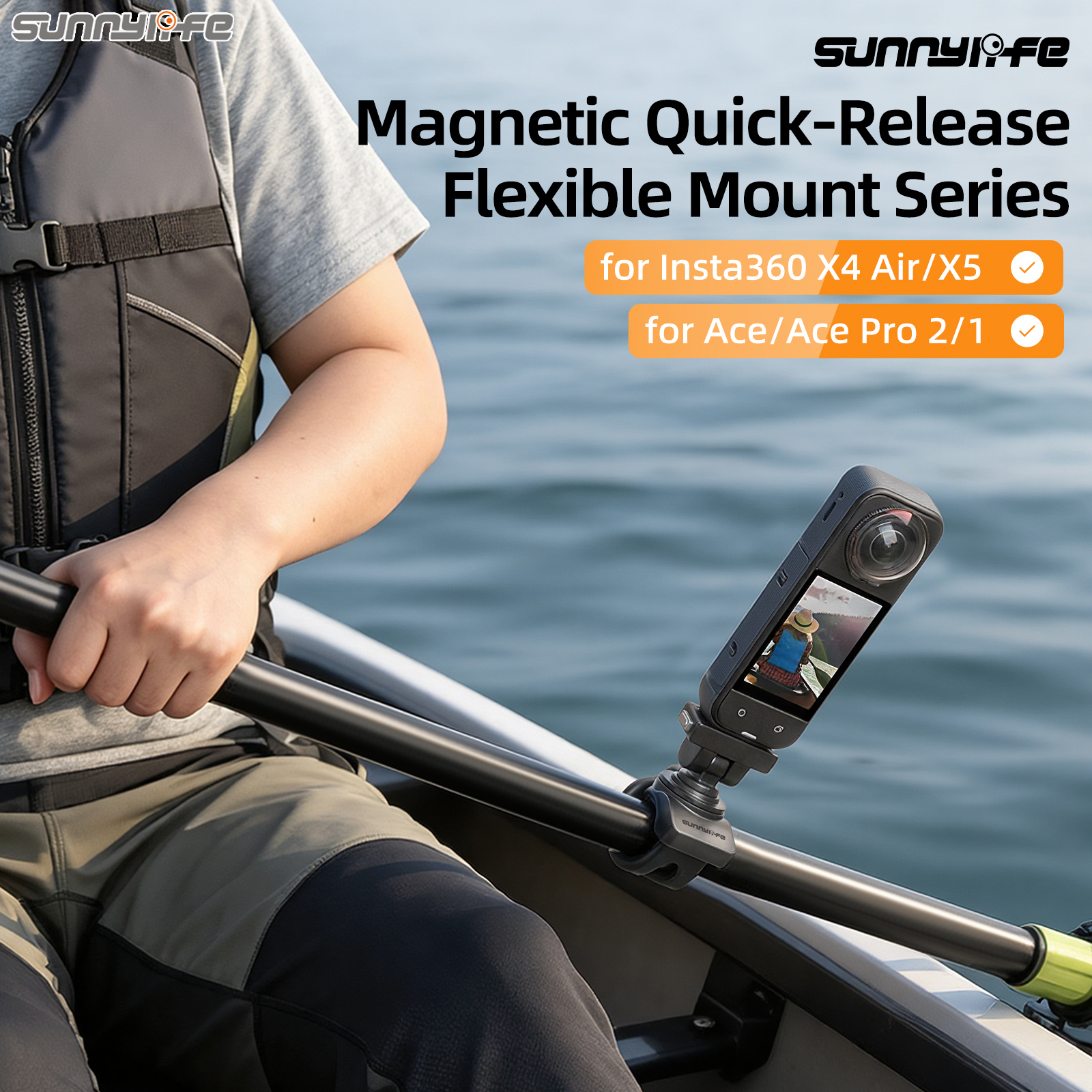 Sunnylife Magnetic Quick-Release Flexible Mount Series 360 Strap Wrap Band Mount Bike Tube Clip Holder for Action Camera