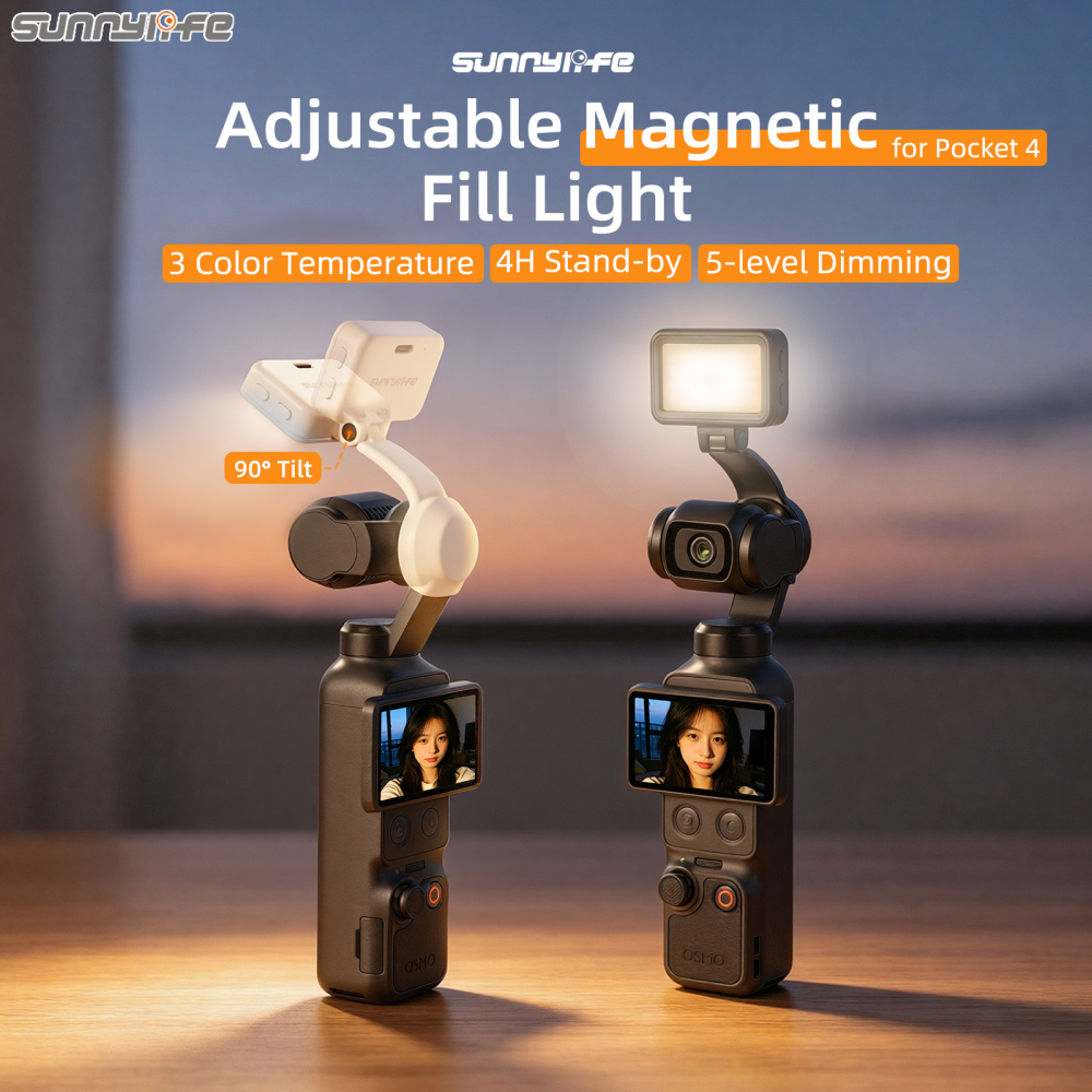 Sunnylife Magnetic LED Video Light Adjustable Fill Light Tri-Color Dimmable Portable Fill Lamp Photography for Osmo Pocket 4