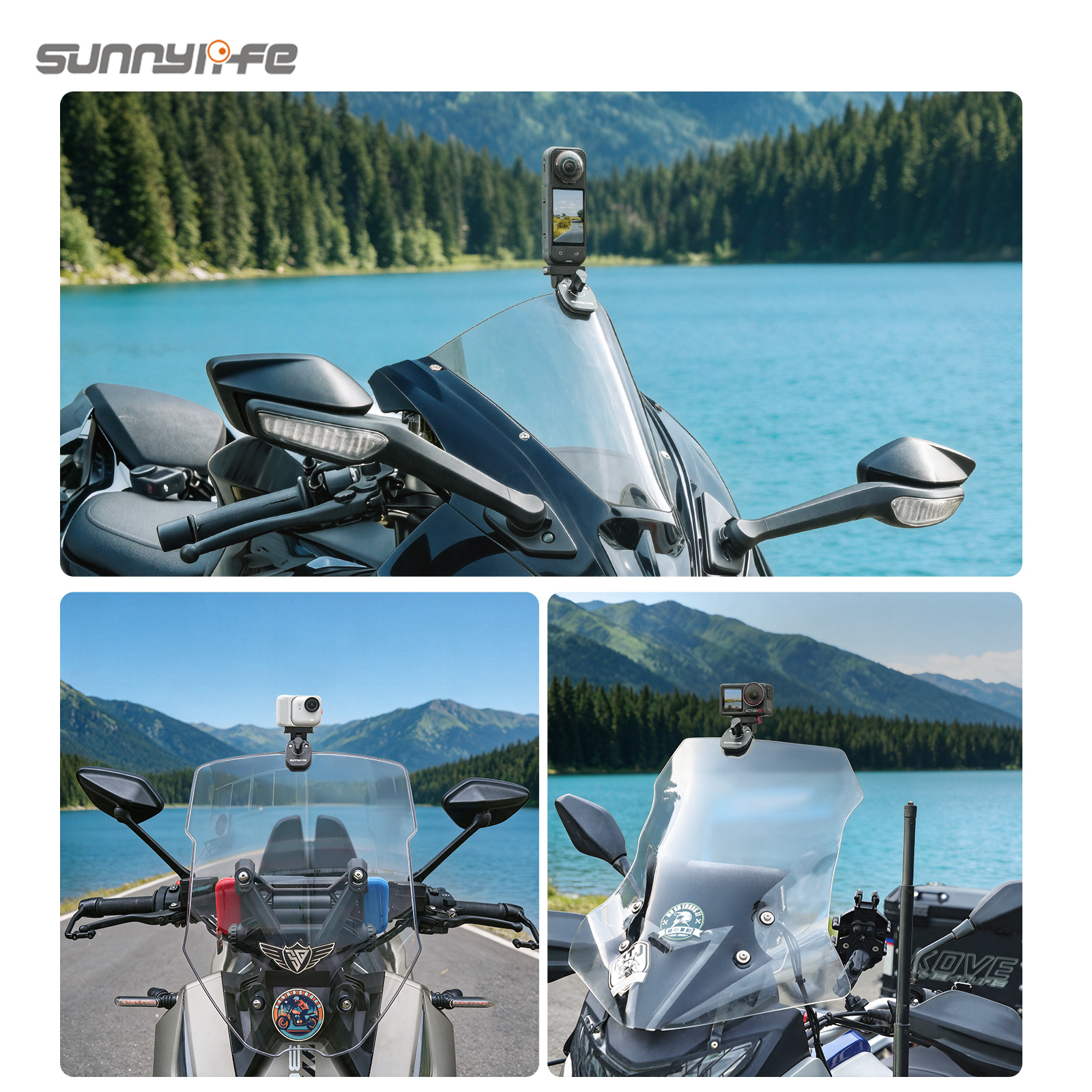 Sunnylife Magnetic Quick-Release Motorcycle Windshield Mount Series Windscreen Clamp Action Camera Aluminum Alloy Mount Motorbike