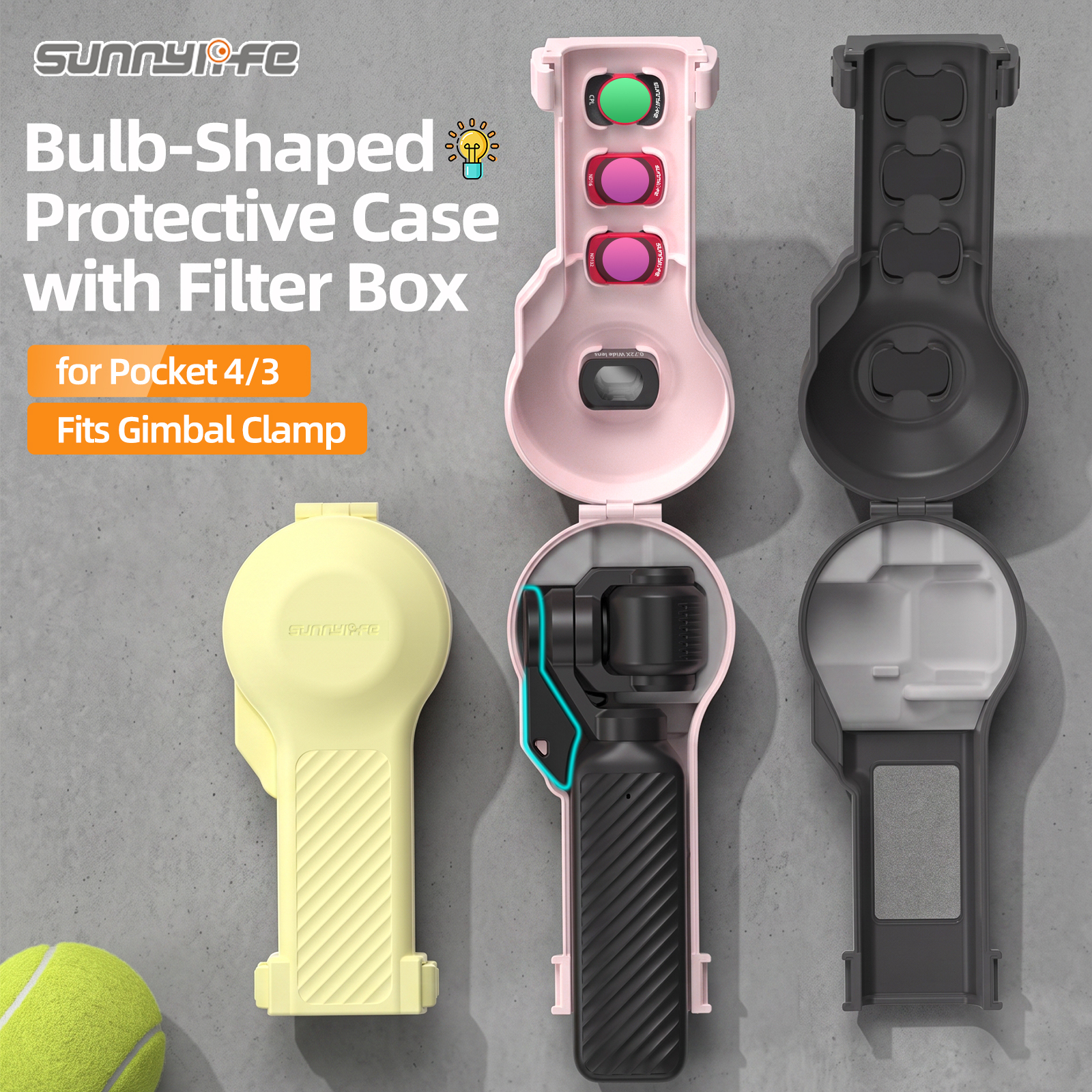 Sunnylife Bulb-Shaped Protective Case with Filter Box Shock-proof Protective Cover Gimbal Clamp Accessories for Osmo Pocket 4/3