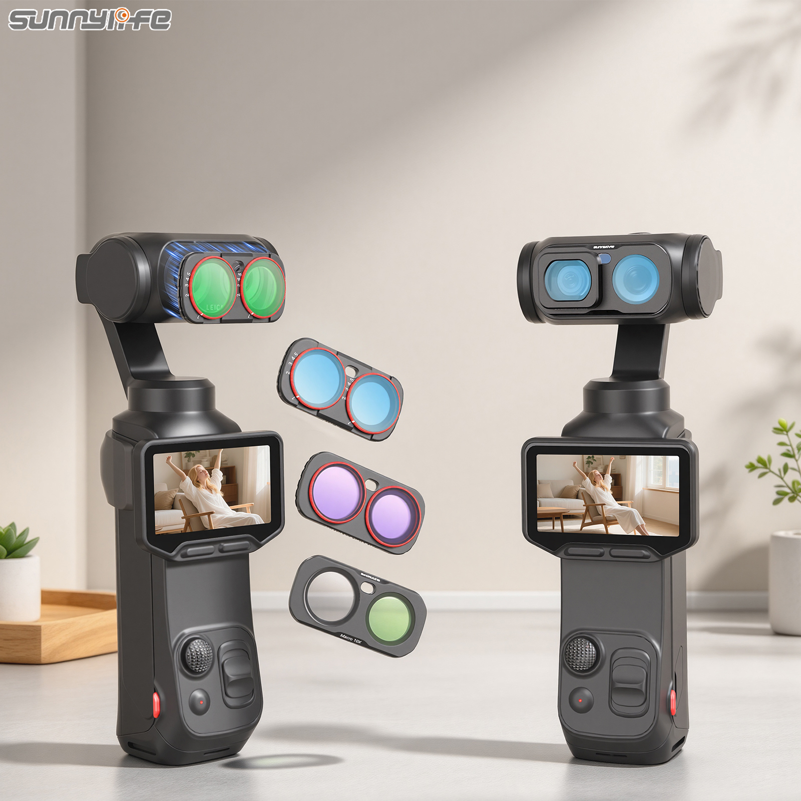 Sunnylife Magnetic Lens Filters Macro Lens Wide-Angle Lens Adjustable VND 1/4 Black MIST&ND16&CPL Filters for Insta360 Luna Ultra