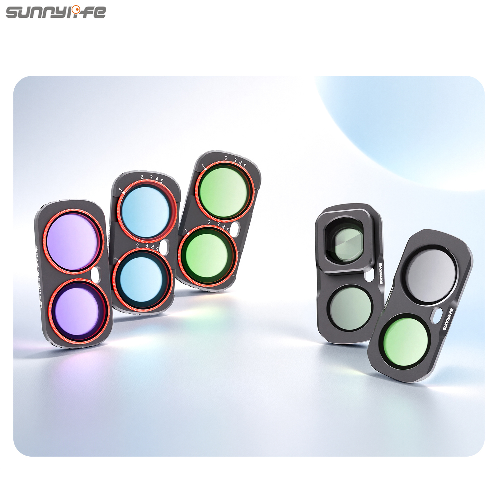 Sunnylife Magnetic Lens Filters Macro Lens Wide-Angle Lens Adjustable VND 1/4 Black MIST&ND16&CPL Filters for Insta360 Luna Ultra