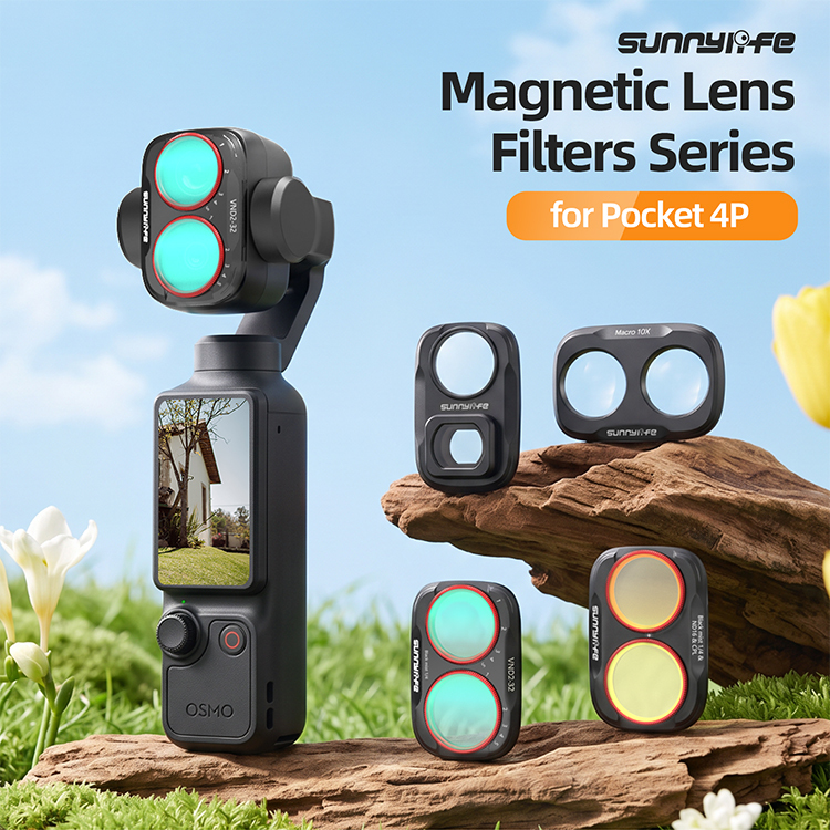 Sunnylife Magnetic Lens Filters Macro Lens Wide-Angle Lens Adjustable VND 1/4 Black MIST&ND16&CPL Filters for Osmo Pocket 4P