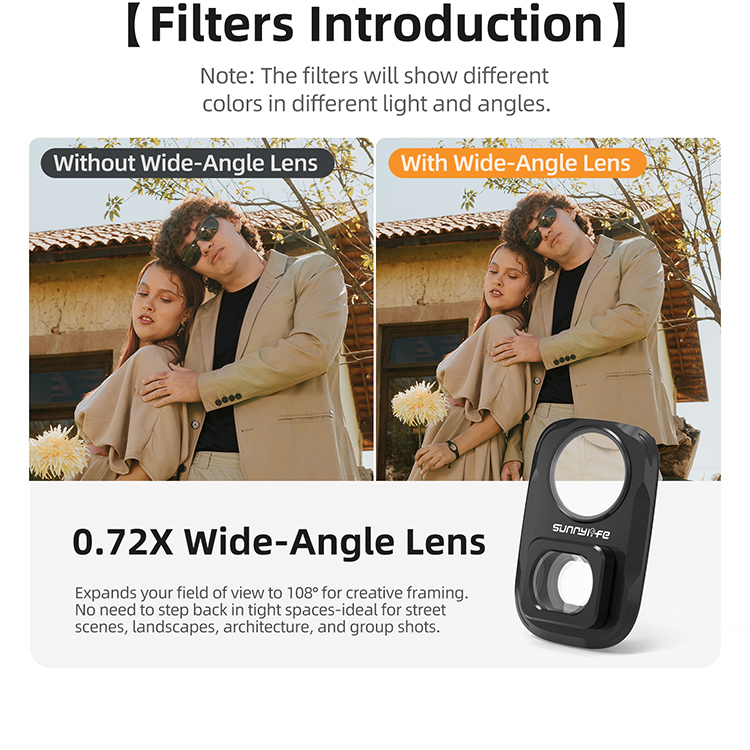 Sunnylife Magnetic Lens Filters Macro Lens Wide-Angle Lens Adjustable VND 1/4 Black MIST&ND16&CPL Filters for Osmo Pocket 4P
