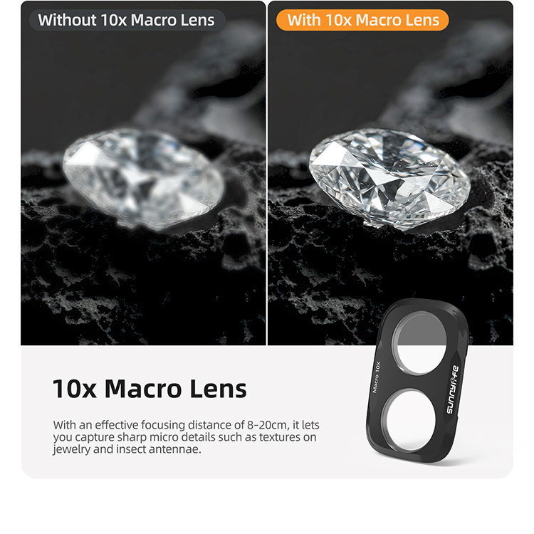 Sunnylife Magnetic Lens Filters Macro Lens Wide-Angle Lens Adjustable VND 1/4 Black MIST&ND16&CPL Filters for Osmo Pocket 4P