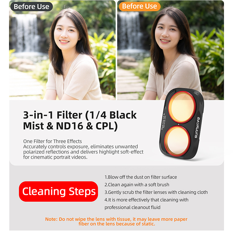 Sunnylife Magnetic Lens Filters Macro Lens Wide-Angle Lens Adjustable VND 1/4 Black MIST&ND16&CPL Filters for Osmo Pocket 4P