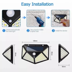 Amazon Top Seller 100 Led Motion Sensor Outdoor Solar Wall Lamp IP65 Waterproof Wall Light for Garden