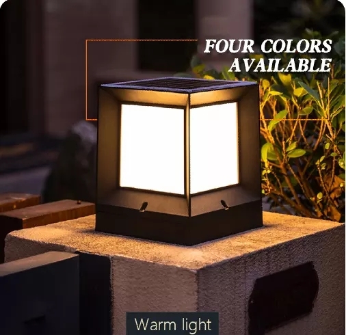 Modern ABS Simple Cubic Pillar Light outdoor led garden lights outdoor waterproof Solar Style large Size 33cm