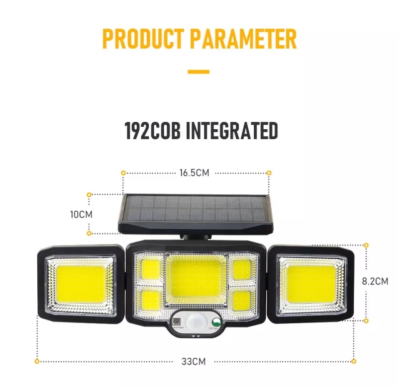 New Arrival IP65 Waterproof Solar Wall lamp Outdoor Garden Lamp with 192 Led for Solar Motion Sensor Light
