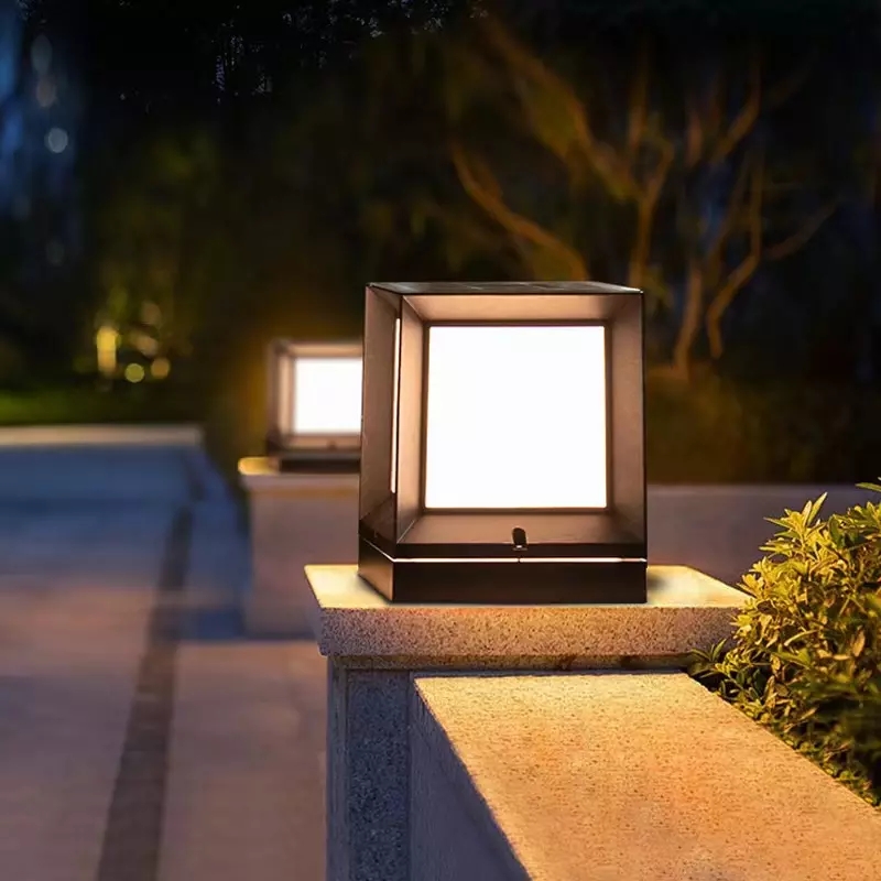 Modern ABS Simple Cubic Pillar Light outdoor led garden lights outdoor waterproof Solar Style large Size 33cm