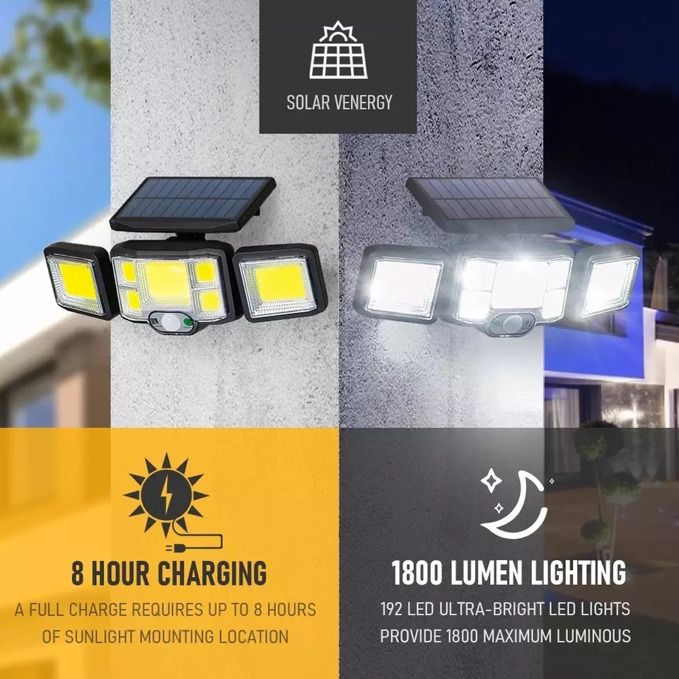New Arrival IP65 Waterproof Solar Wall lamp Outdoor Garden Lamp with 192 Led for Solar Motion Sensor Light