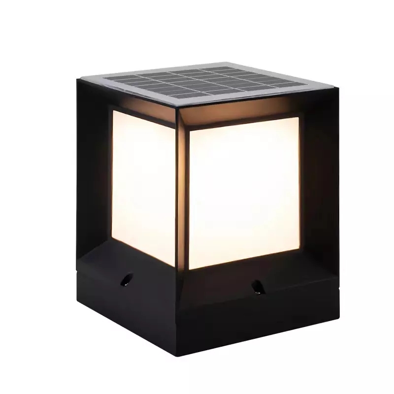 Modern ABS Simple Cubic Pillar Light outdoor led garden lights outdoor waterproof Solar Style large Size 33cm