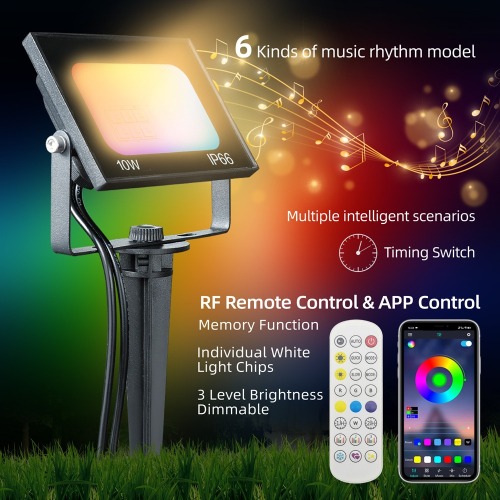 RGB LED Flood Lights Low Voltage Color Changing Spotlight App Control IP66 Waterproof Outdoor Pathway Garden Landscape Light
