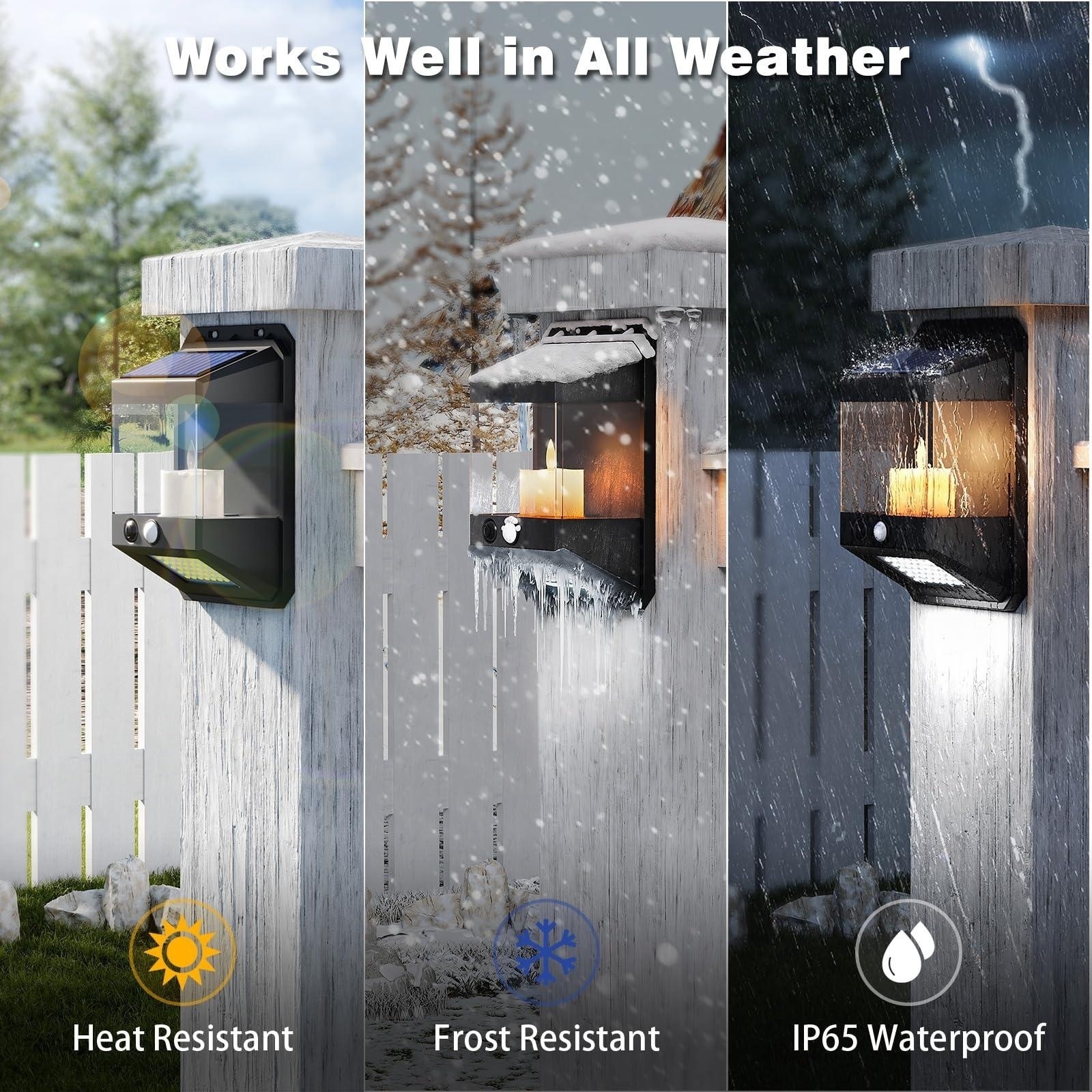 2 Lighting Modes Solar Motion Sensor Outdoor Lights with Candles Solar Powered Wall Fence Lights for Front Patio Yard Garden