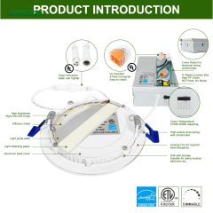 5CCT Color Led Downlight Recessed Ceiling Light Round Panel Light Thin Led 6 inch 5cct for Canada Market