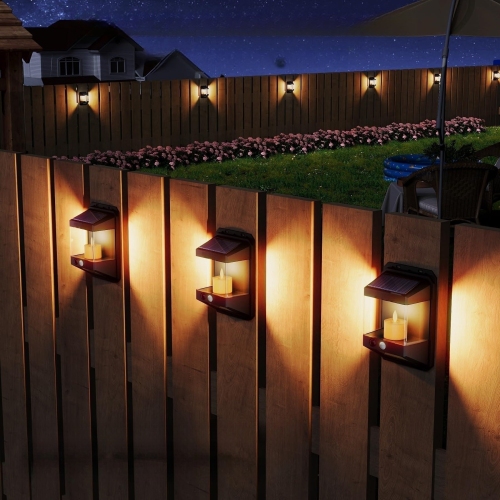 2 Lighting Modes Solar Motion Sensor Outdoor Lights with Candles Solar Powered Wall Fence Lights for Front Patio Yard Garden
