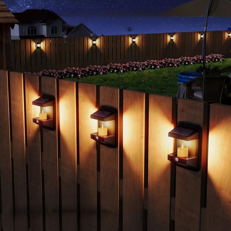 2 Lighting Modes Solar Motion Sensor Outdoor Lights with Candles Solar Powered Wall Fence Lights for Front Patio Yard Garden