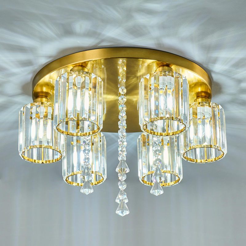 Semi Flush Mount Chandelier Ceiling Light Gold Crystal Modern Light Fixture bedroom Bathroom Foyer Flush Mount Ceiling Light