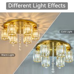 Semi Flush Mount Chandelier Ceiling Light Gold Crystal Modern Light Fixture bedroom Bathroom Foyer Flush Mount Ceiling Light
