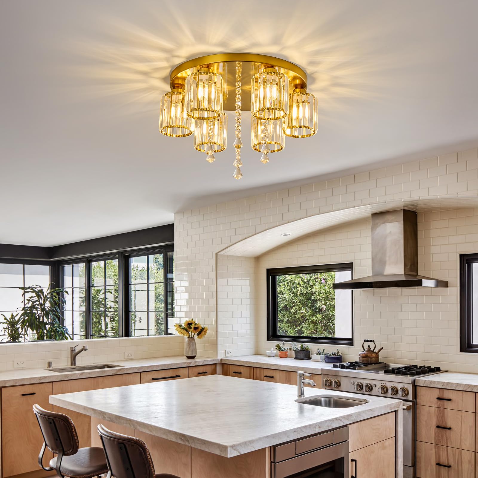 Semi Flush Mount Chandelier Ceiling Light Gold Crystal Modern Light Fixture bedroom Bathroom Foyer Flush Mount Ceiling Light