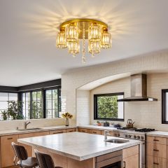 Semi Flush Mount Chandelier Ceiling Light Gold Crystal Modern Light Fixture bedroom Bathroom Foyer Flush Mount Ceiling Light