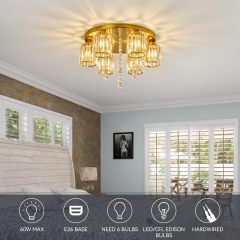 Semi Flush Mount Chandelier Ceiling Light Gold Crystal Modern Light Fixture bedroom Bathroom Foyer Flush Mount Ceiling Light