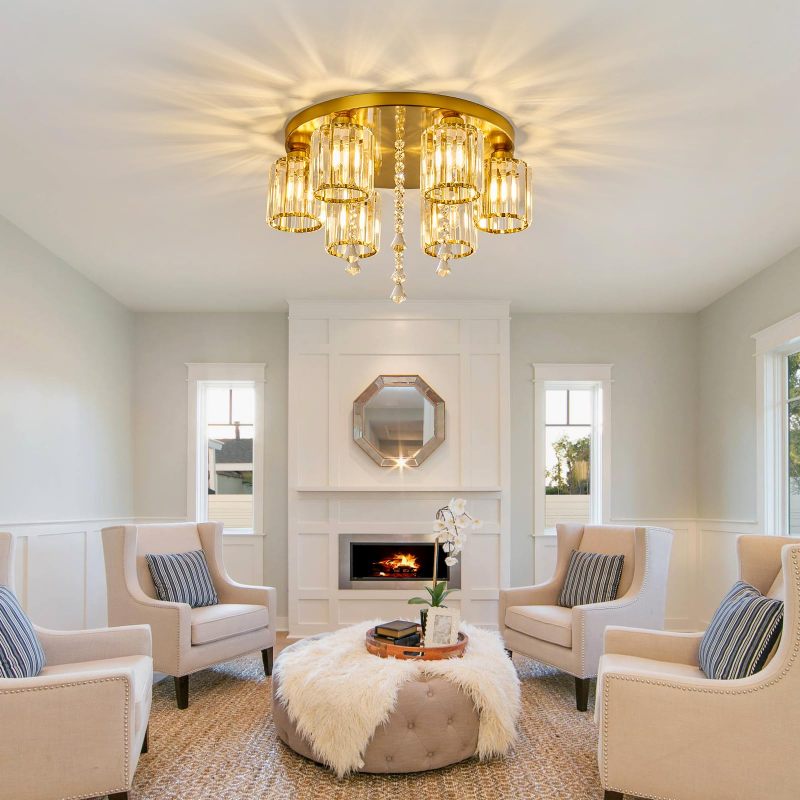 Semi Flush Mount Chandelier Ceiling Light Gold Crystal Modern Light Fixture bedroom Bathroom Foyer Flush Mount Ceiling Light