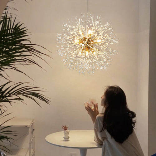 Vantone Luxury Nordic Decorative Hanging Crystal Bulb Dandelion Living Dining Room Home Decoration LED Chandeliers Pendant Lights