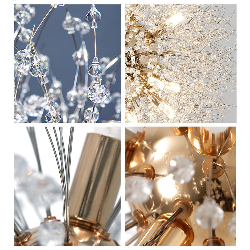 Vantone Luxury Nordic Decorative Hanging Crystal Bulb Dandelion Living Dining Room Home Decoration LED Chandeliers Pendant Lights