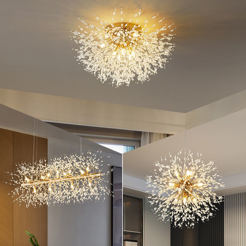 Vantone Luxury Nordic Decorative Hanging Crystal Bulb Dandelion Living Dining Room Home Decoration LED Chandeliers Pendant Lights