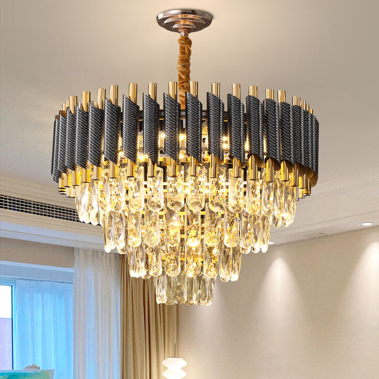 Vantone Contemporary Black and Gold K9 Crystal Chandelier Luxury Hanging Lights Pendant Light