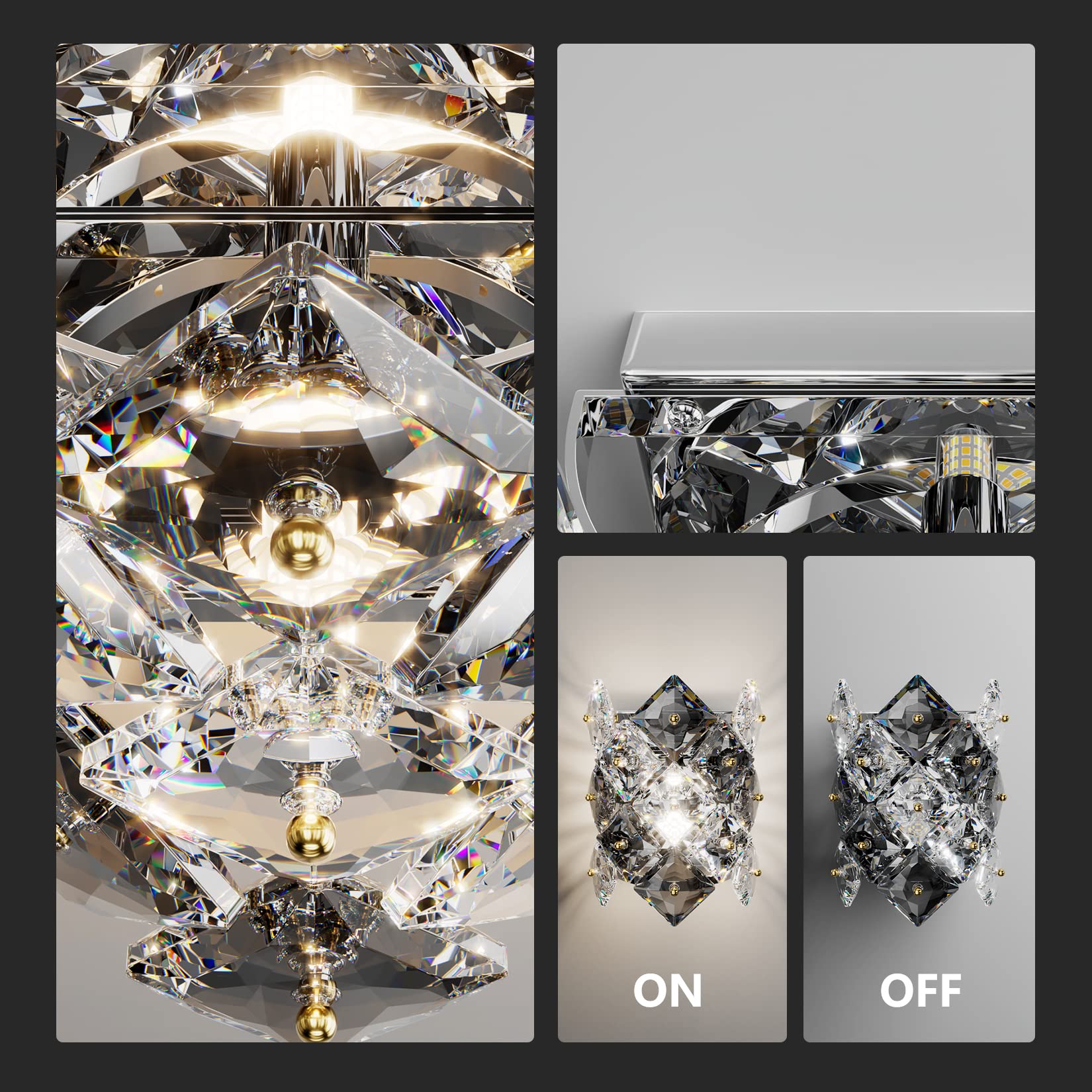 Vantone Modern Crystal Wall Sconces Luxury K9 Crystal Vanity Wall Sconce Wall Lighting for Bathroom Living Room Bedsides