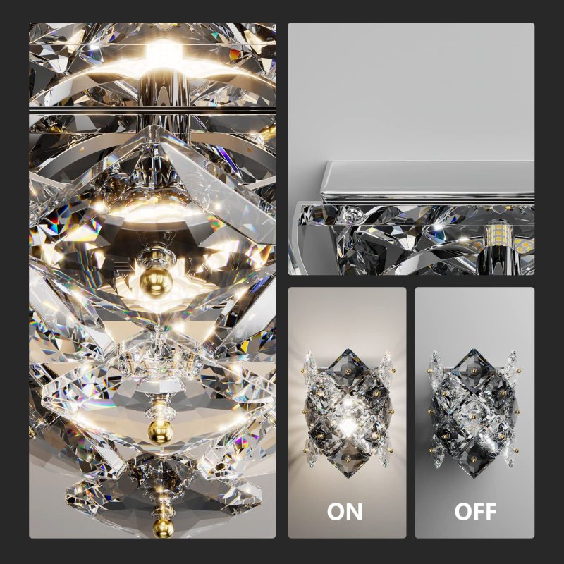 Vantone Modern Crystal Wall Sconces Luxury K9 Crystal Vanity Wall Sconce Wall Lighting for Bathroom Living Room Bedsides