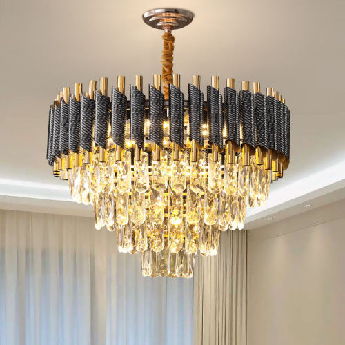 Vantone Contemporary Black and Gold K9 Crystal Chandelier Luxury Hanging Lights Pendant Light