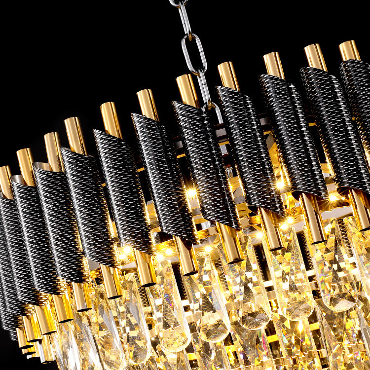 Vantone Contemporary Black and Gold K9 Crystal Chandelier Luxury Hanging Lights Pendant Light