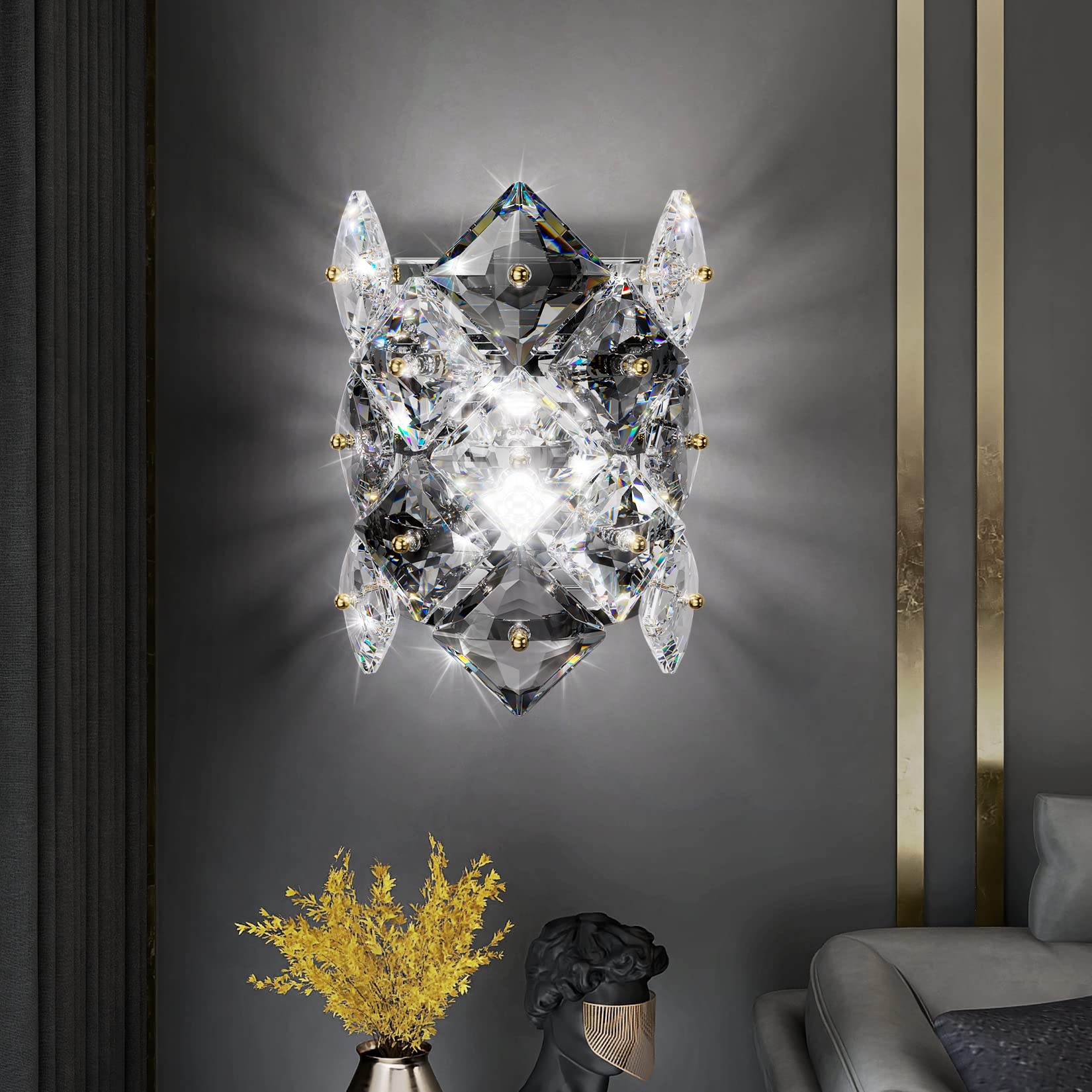Vantone Modern Crystal Wall Sconces Luxury K9 Crystal Vanity Wall Sconce Wall Lighting for Bathroom Living Room Bedsides