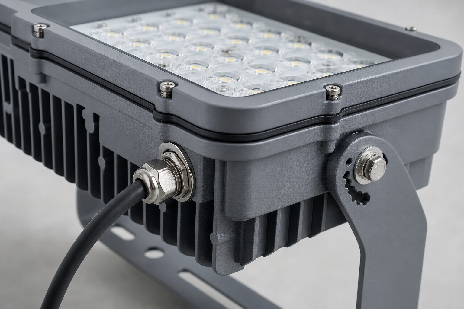 IP65 waterproof outdoor LED light fixture with sealed housing and adjustable bracket