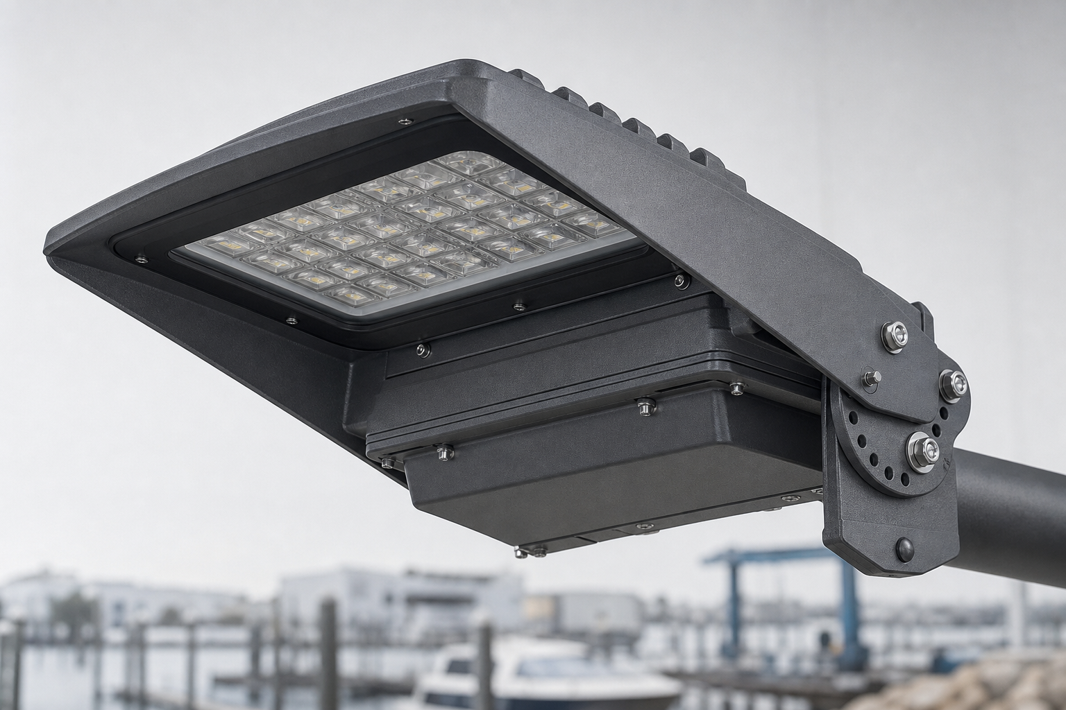 Shielded IP65 outdoor LED area light for marina projects
