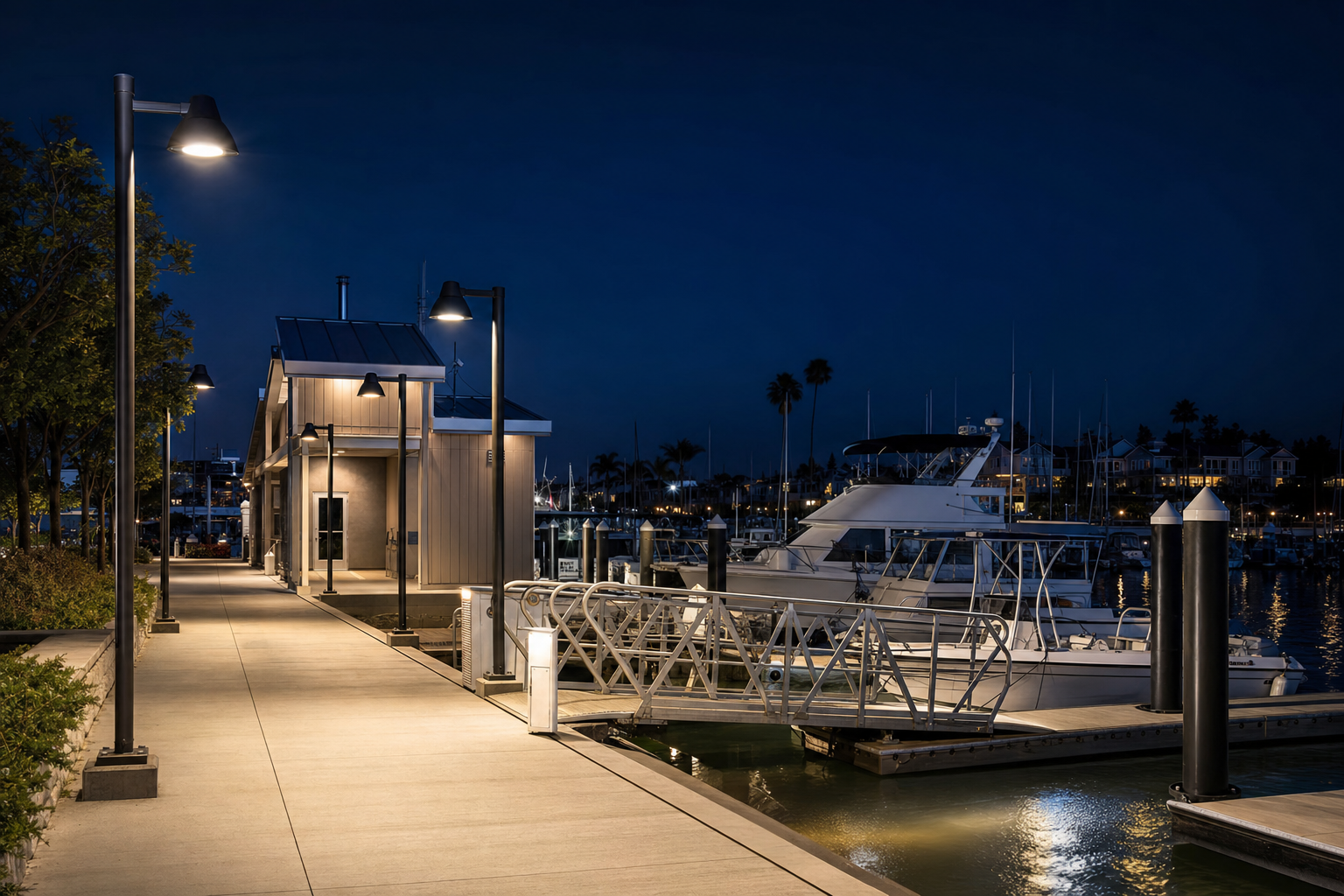 IP65 outdoor LED lighting for a U.S. marina walkway and dock access