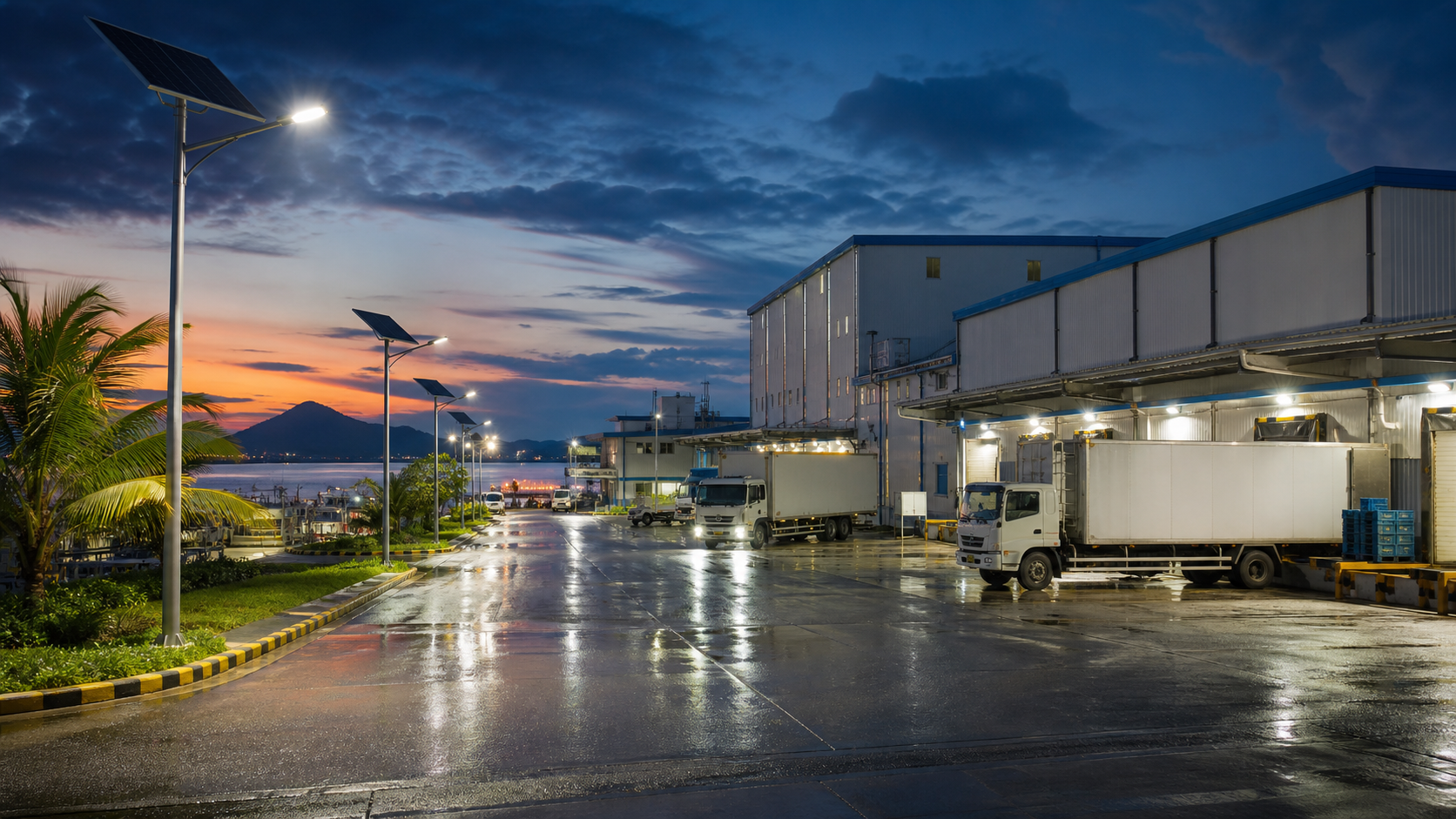 Solar LED street lights for a Philippine cold storage logistics road