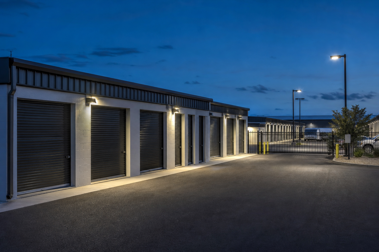 Outdoor LED lighting for a U.S. self-storage facility with drive-up units
