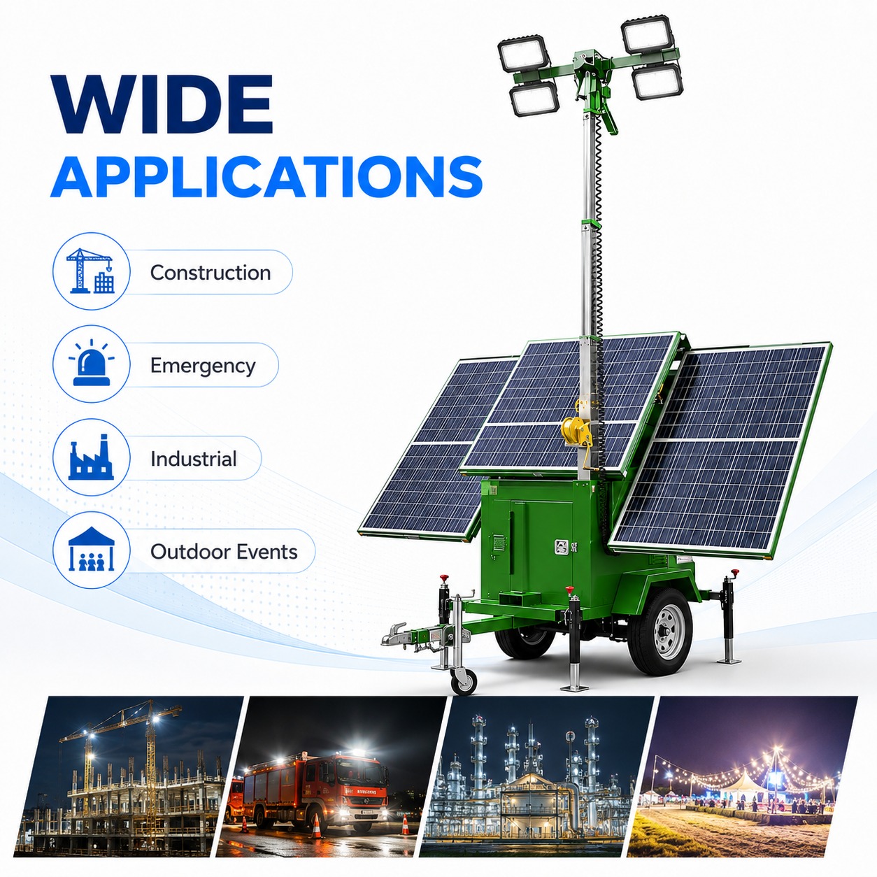 TWL-002 towable solar light tower for temporary site lighting