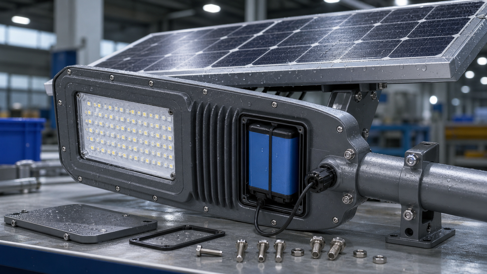Integrated solar LED street light fixture for Philippine cold storage sites