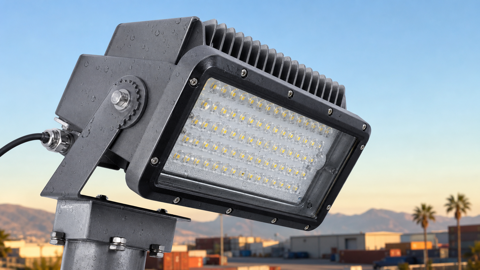 IP65 waterproof LED flood light fixture with sealed housing and adjustable bracket