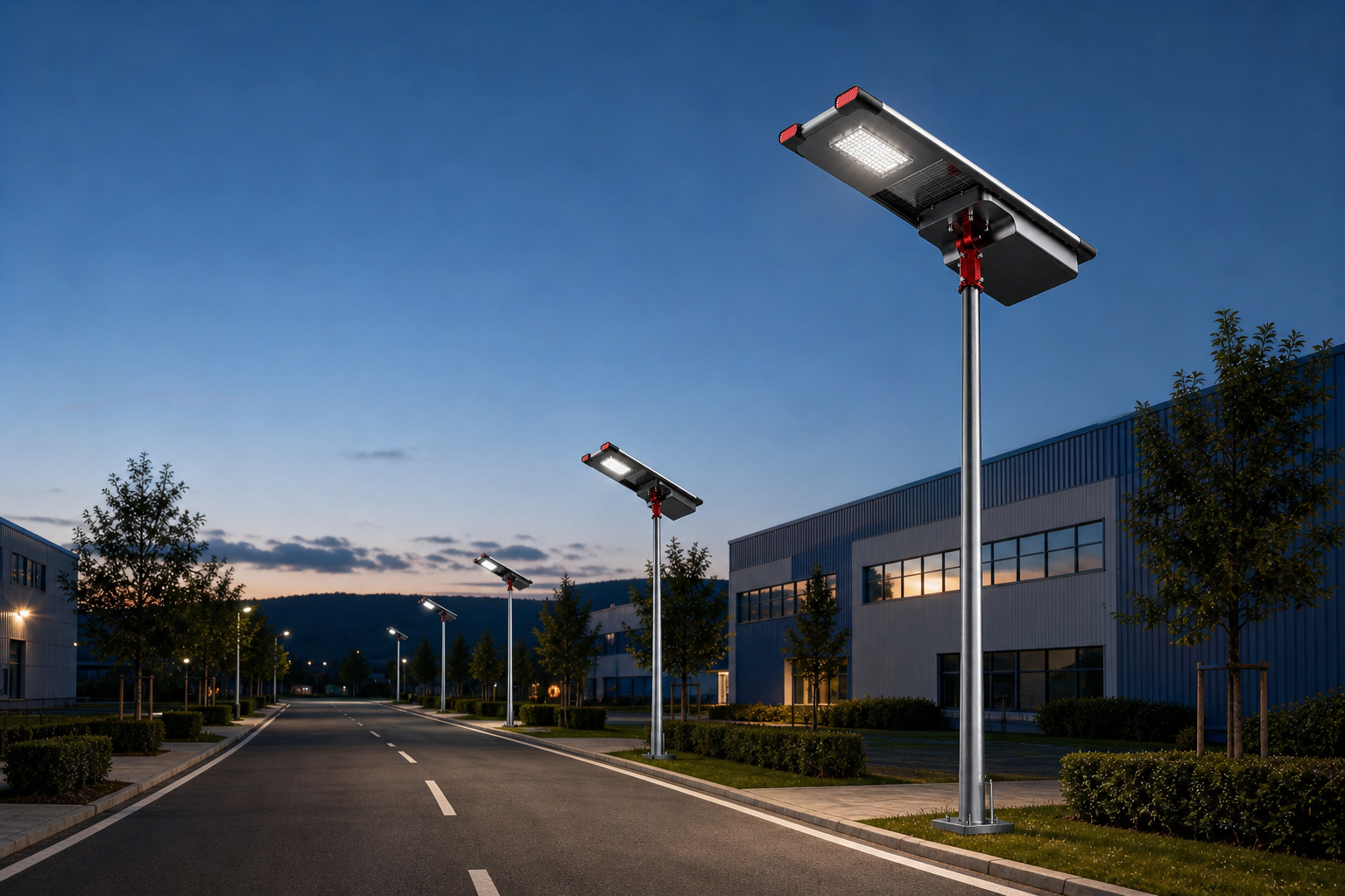 DL-YT-F adjustable integrated solar street light installed in a suitable outdoor project