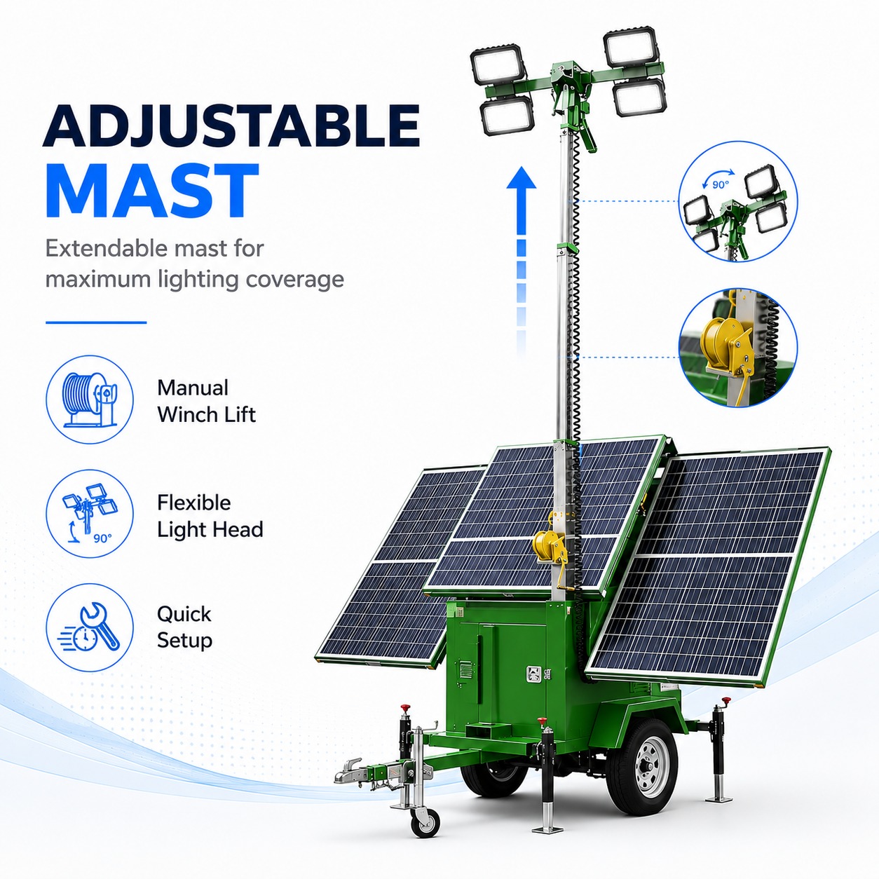 TWL-002 Green Solar LED Light Tower with Towable Trailer