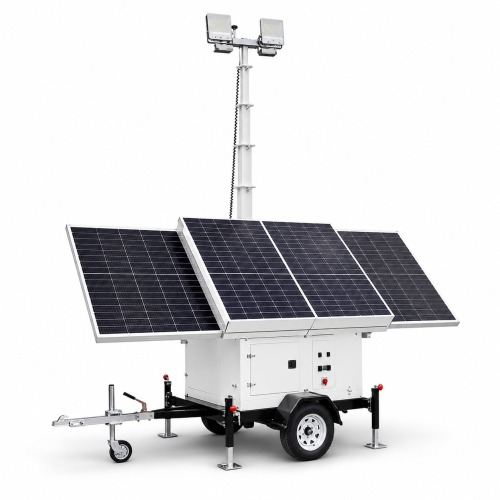 TWL-001 Solar Mobile Light Tower with Foldable Panels and Manual Mast