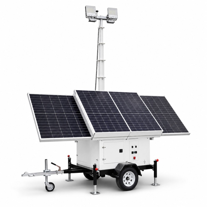 TWL-001 Solar Mobile Light Tower with Foldable Panels and Manual Mast