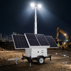 TWL-001 Solar Mobile Light Tower with Foldable Panels and Manual Mast